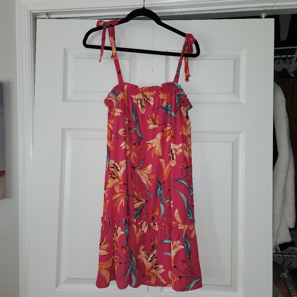 Floral Pink Sundress with Tie Straps